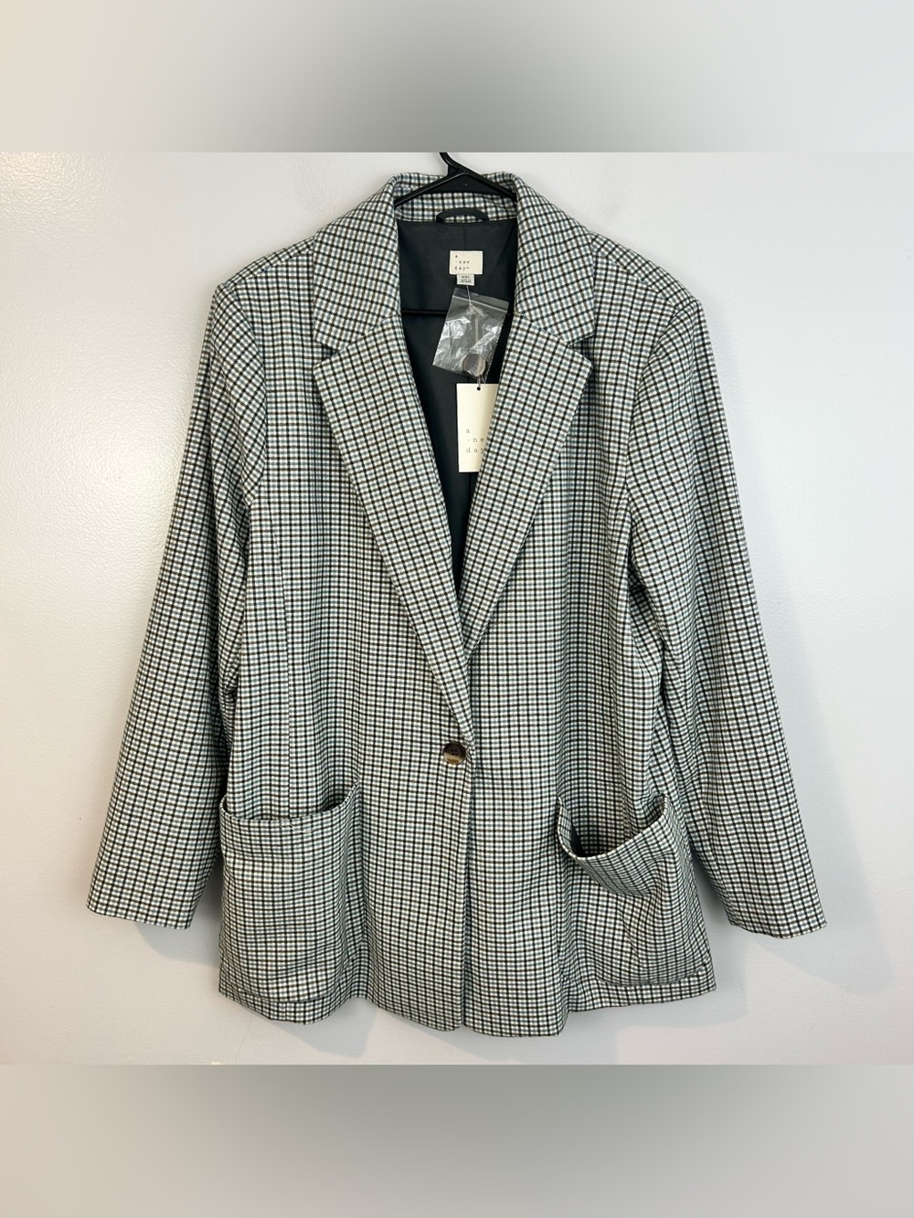NWT A New Day Plaid White Blue Brown Oversized Preppy Blazer Jacket Size XXL